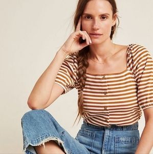 Anthropologie Porridge Striped Square Neckline Puff Sleeves Blouse
